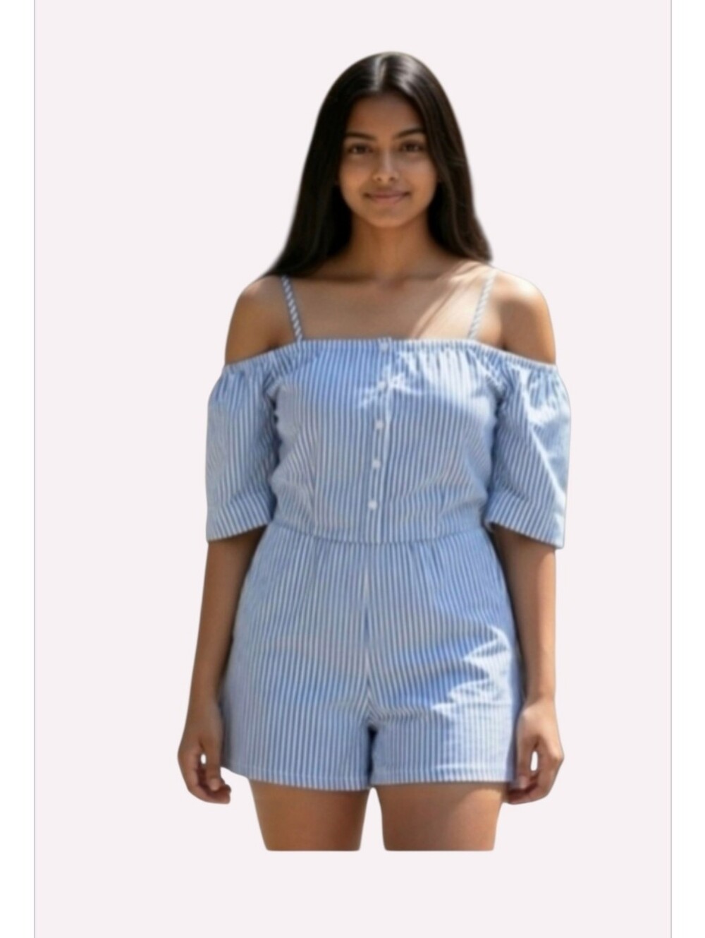 Women Striped Romper Cold Shoulder  Sz/M